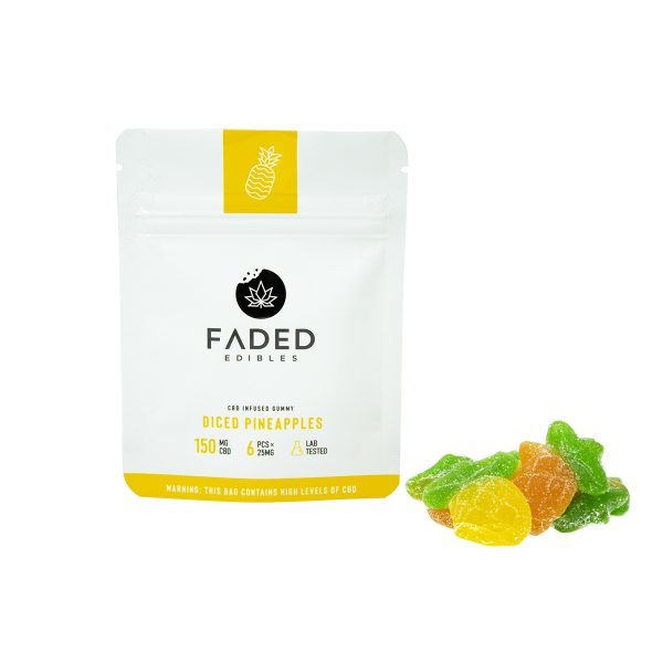 Faded Edibles – CBD 150mg Diced Pineapples | Crystal Cloud 9 Canada