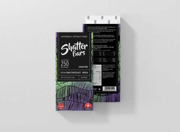 Euphoria Extractions – Shatter Bars – Vegan Dark Chocolate (Sugar Free) – Indica – 250mg THC | Crystal Cloud 9 Canada