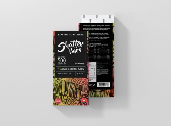 Euphoria Extractions – Shatter Bars – Vegan Dark Chocolate (Sugar Free) – Sativa – 500mg THC | Crystal Cloud 9 Canada