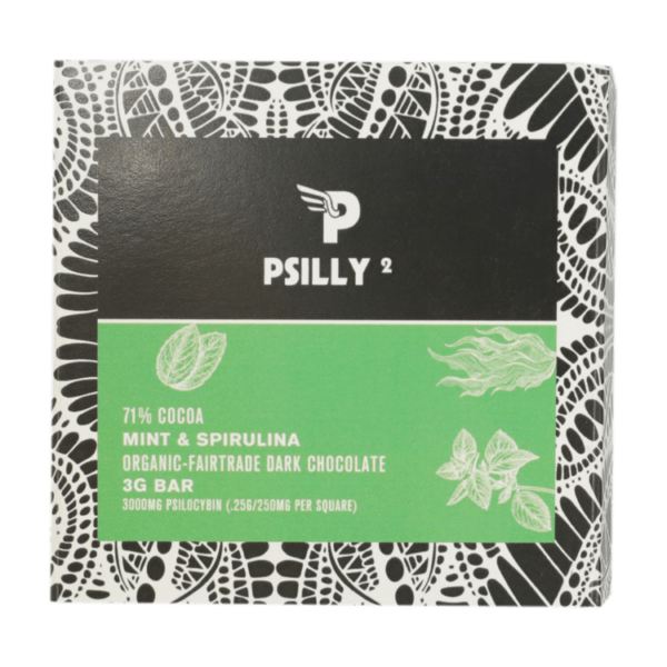 Psilly – Dark Chocolate Bar – Mint & Spirulina | Crystal Cloud 9 Canada
