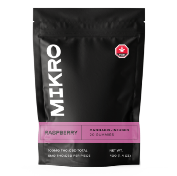 Mikro – 1:1 THC/CBD Gummies – 100mg – Raspberry | Crystal Cloud 9 Canada