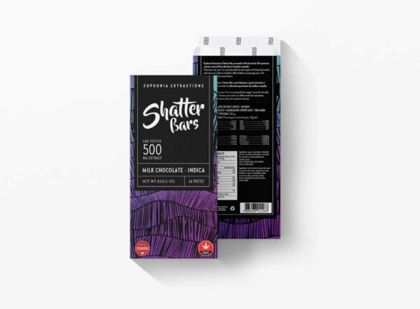 Euphoria Extractions – 500mg Shatter Bars – Milk Chocolate (Indica) | Crystal Cloud 9 Canada